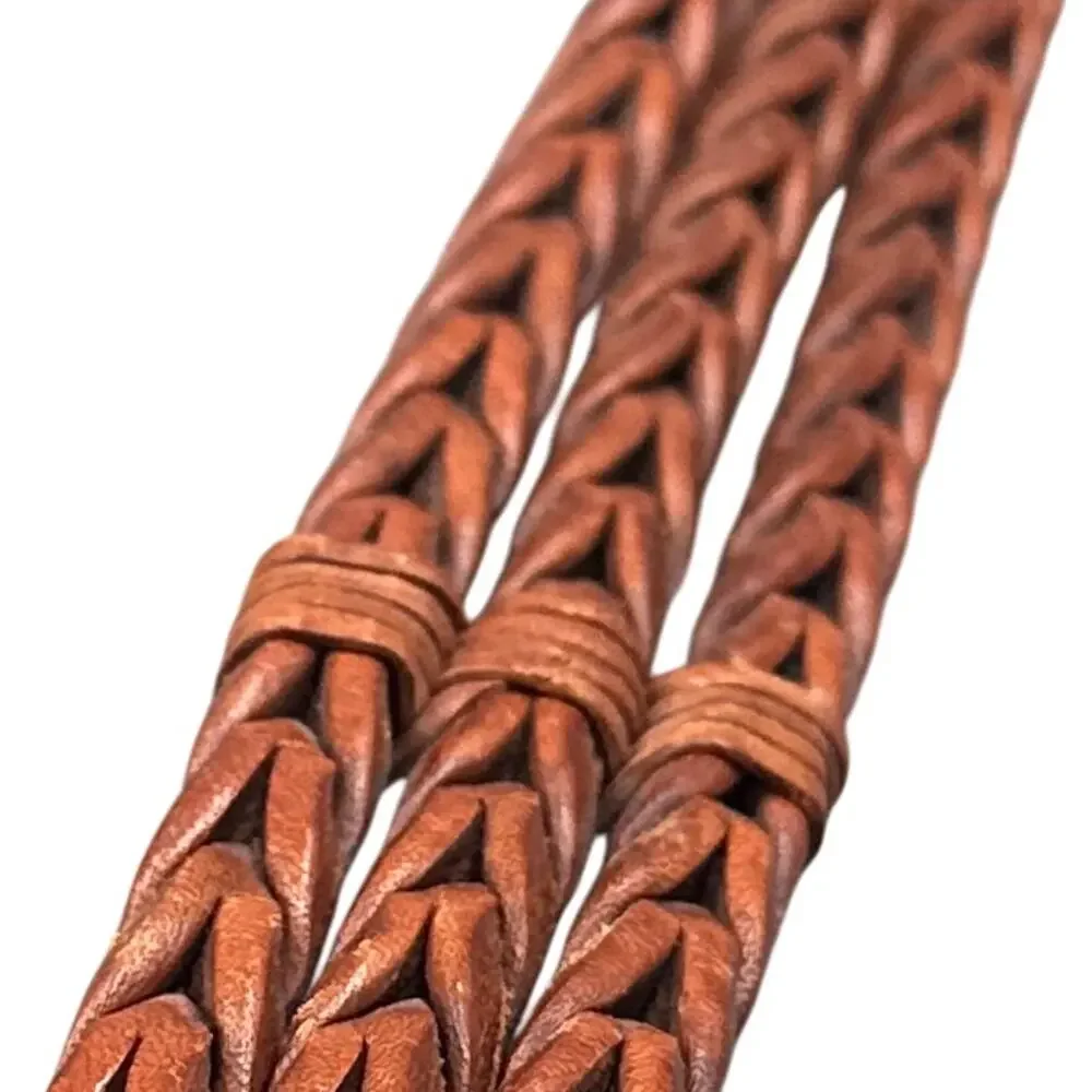 Billy Belt’s Calif Leather Belt 34 Brown Braided Woven Brass Buckle Vintage Boho